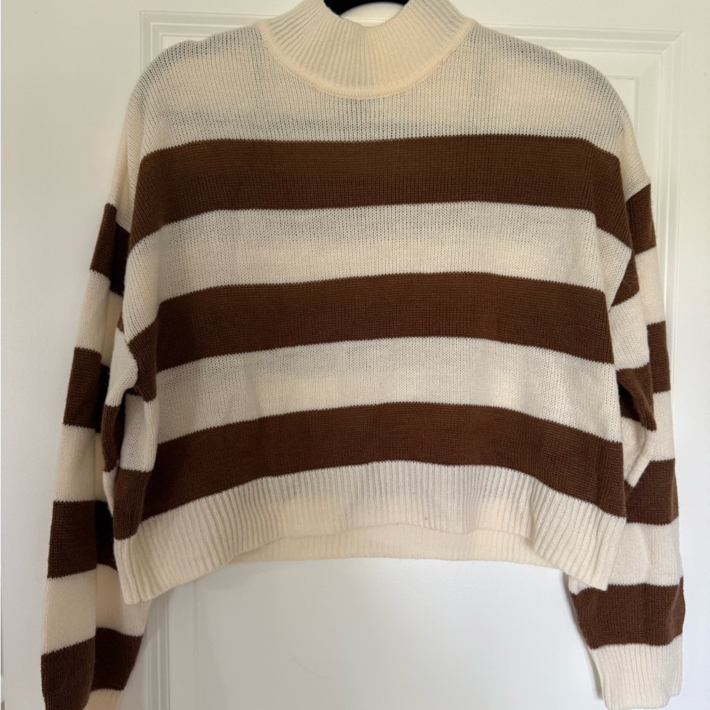 Striped Brown and Cream cropped Women's Sweater